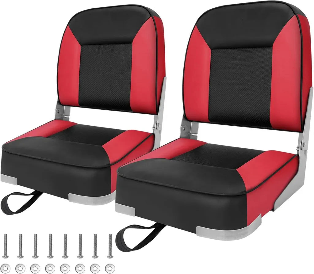 Zestaw 2 składanych siedzisk wędkarskich, wodoodporne krzesła kapitańskie do łodzi Jon, pontonów i kajaków, unikalne wzornictwo, kolor czarny