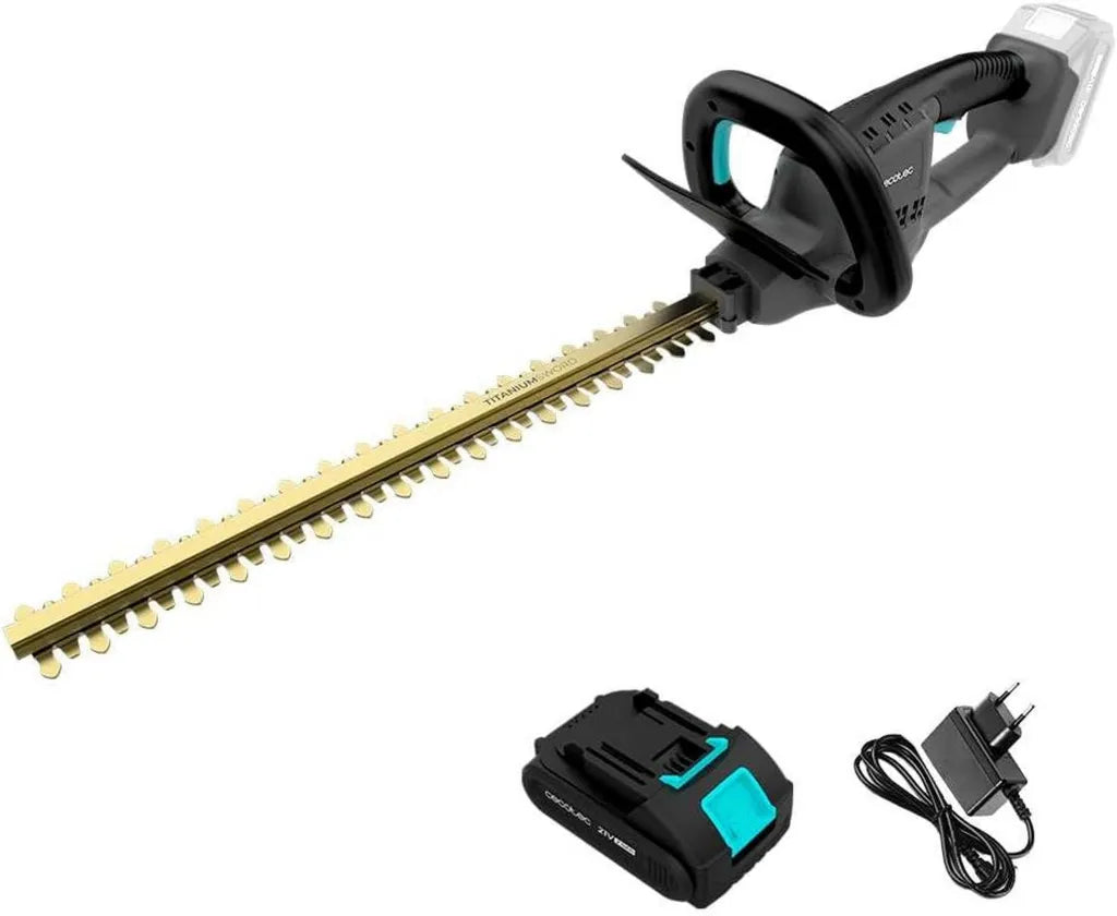 Bezprzewodowe nożyce do żywopłotu Cecotec TitaniumSword 4500, 21 V, ostrza tytanowe, silnik bezszczotkowy, cięcie 45 cm, gałęzie 16 mm