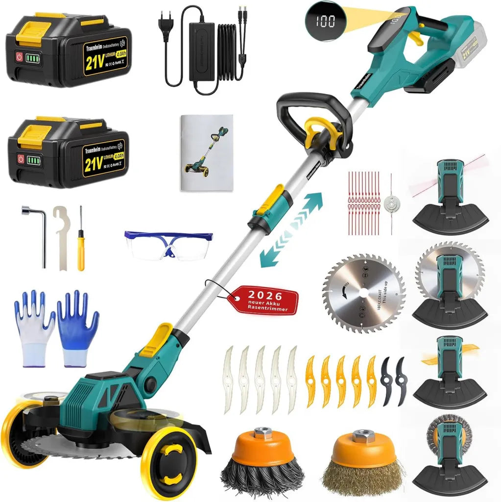 Bezprzewodowa Kosiarka 21V z Bateriami Makita, Silnik 900W, W Zestawie 2 Baterie 4.0Ah, Do Ogrodu i Trawy, Niebieska