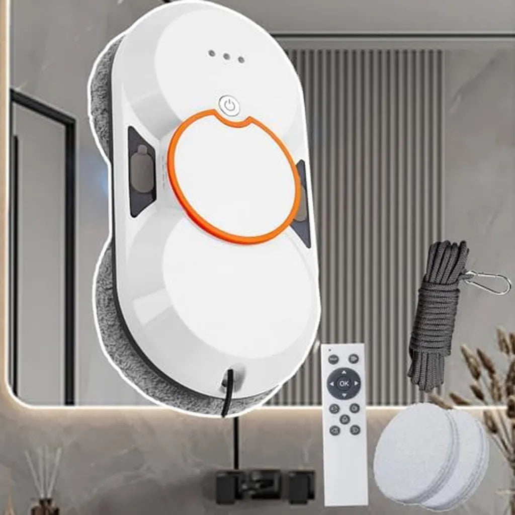 Inteligentny robot do mycia okien z podwójnym strumieniem wody i pilotem, 5600 PA moc ssania, do szyby wewnętrznych i zewnętrznych, w zestawie linka zabezpieczająca