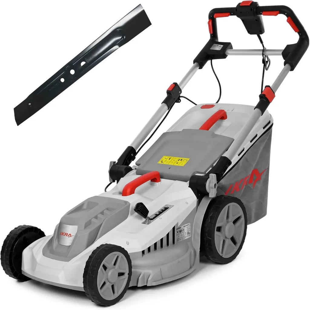 Kosiarka elektryczna IKRA IERM 2043 T, 2000W, 43 cm, nóż zapasowy, regulacja uchwytu, 5 poziomów wysokości koszenia, kosz 50 l, mulczowanie