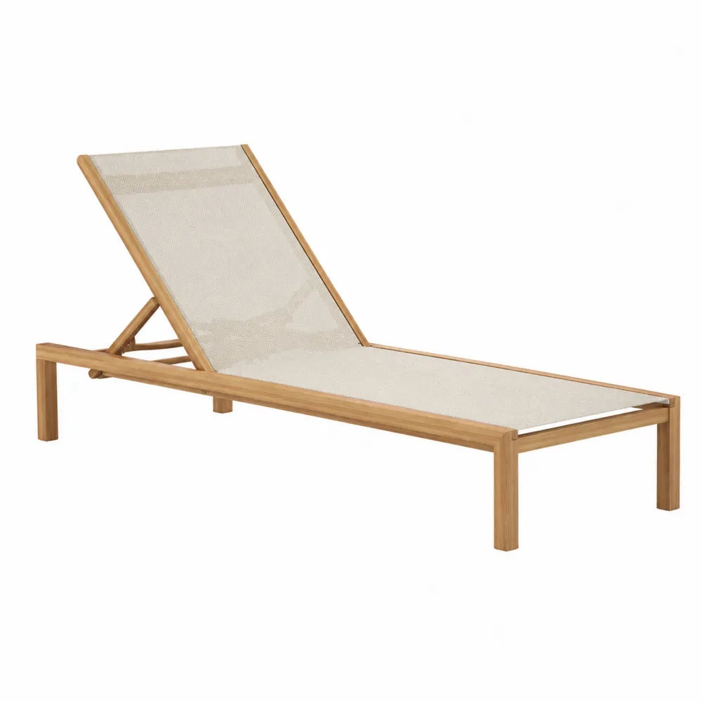 Leżak ogrodowy z drewna teak z beżową tkaniną 200 cm