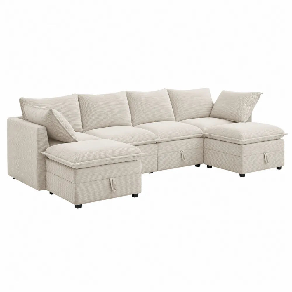 Modułowa sofa narożna 5-osobowa z tkaniny poliestrowej beżowa