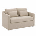Sofa dwuosobowa beżowa z tkaniny lnianej