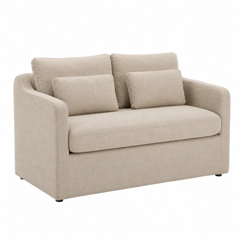 Sofa dwuosobowa beżowa z tkaniny lnianej
