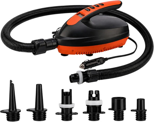 Elektryczna pompa SUP 20 psi z ekranem LCD, automatyczne wyłączanie, złącze 12 V, funkcja pompująca i ssąca, 6 adapterów do SUP, kajaków i pontonów