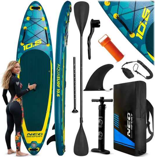 Deska SUP Allround Aquasurf 10.6 - Zestaw Rekreacyjny dla Prawdziwych Początkujących - 320x84x15 cm - Max 140kg - Wiosło, Pompka, Smycz i Plecak - Brązowy