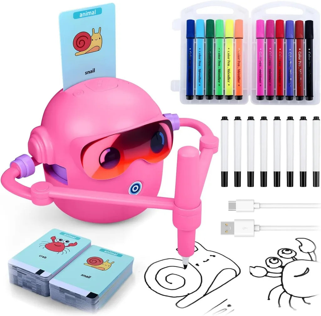 Interaktywny Robot do Rysowania dla Dzieci 3-9 lat – Edukacyjna Zabawka z Kartami, Markerami i USB-C