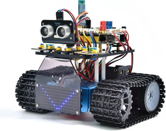 Inteligentny Robot Czołg KEYESTUDIO z UNO R3 i Czujnikiem Ultrasonograficznym, Edukacyjny Zestaw DIY do Programowania STEM