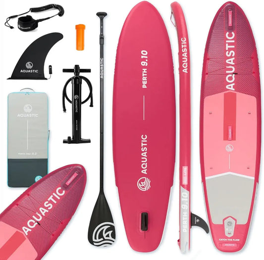 AQUASTIC Perth 9'10″ Deska SUP Nadmuchiwana - Uniwersalna, Drop Stitch Lite, 300x76x12 cm, Wyporność 320 L, Obciążenie do 100 kg, Pianka EVA 3 mm, Uchwyt D-ring, Fin Slide-In 9