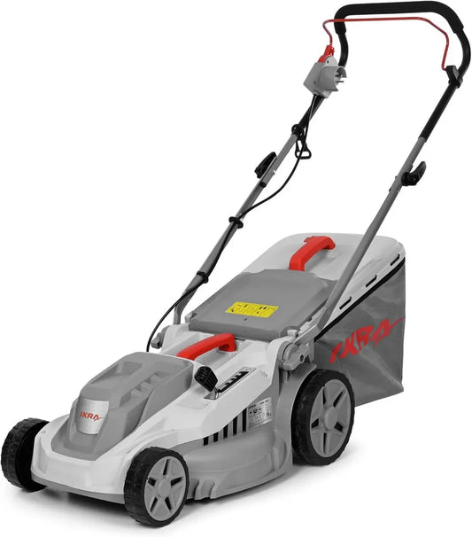 IKRA Kosiarka Elektryczna 1600W, 38 cm, Regulacja Wysokości, Kosz 42L, Składana