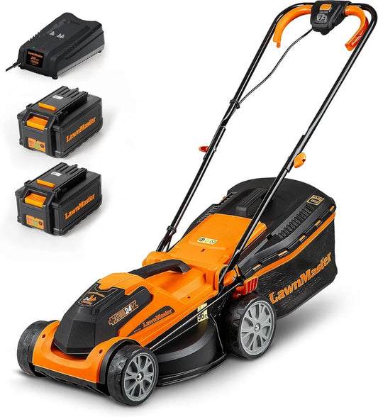 Lawnmaster CLMF2434G Bezprzewodowa Kosiarka z Silnikiem Bezszczotkowym, 34 cm, 6 Poziomów Wysokości