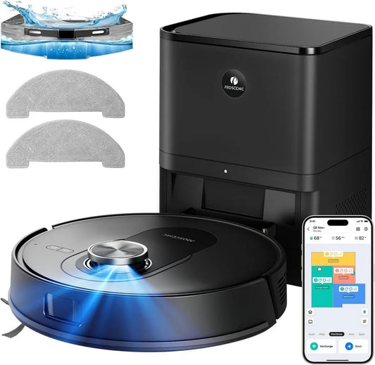 Proscenic Q8 Max+ Odkurzacz Robotyczny 8000Pa, 200 Min, Automatyczne Omijanie Przeszkód, Sterowanie WiFi/Alexa/Aplikacja, Idealny do Dywanów i Podłóg