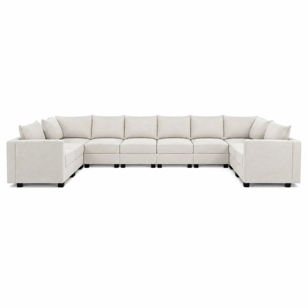 Modułowa sofa narożna 7-częściowa beżowy z materiału poliestrowego