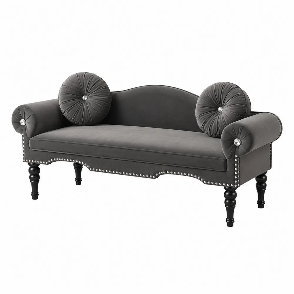 Sofa dwuosobowa welurowa szara z poduszkami dekoracyjnymi