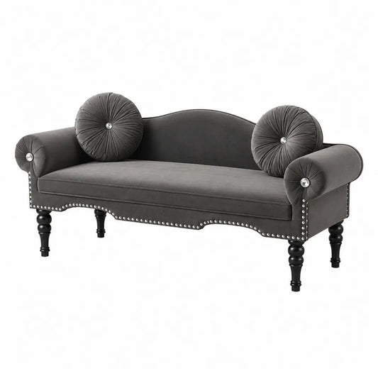 Sofa dwuosobowa welurowa szara z poduszkami dekoracyjnymi