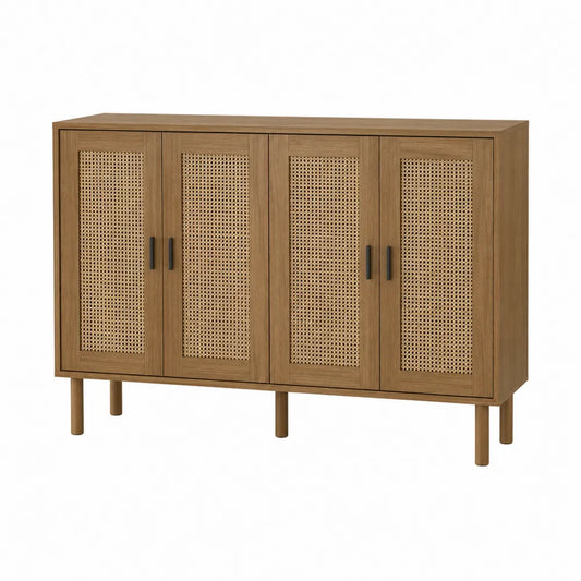 Kredens z drewna i rattanu z 4 drzwiami 160 cm