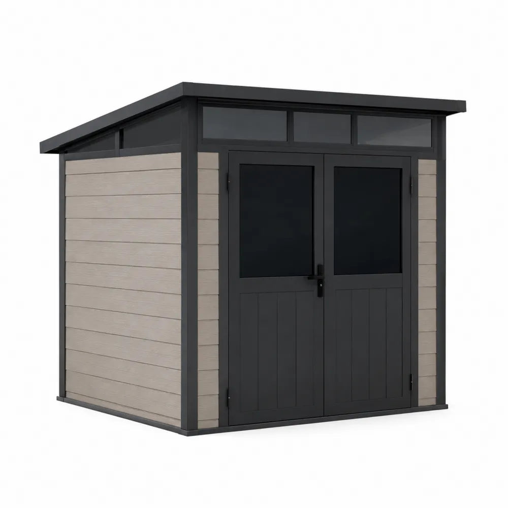 Szopa ogrodowa PCV z podwójnymi drzwiami 210x180x220 cm szaro-beżowa
