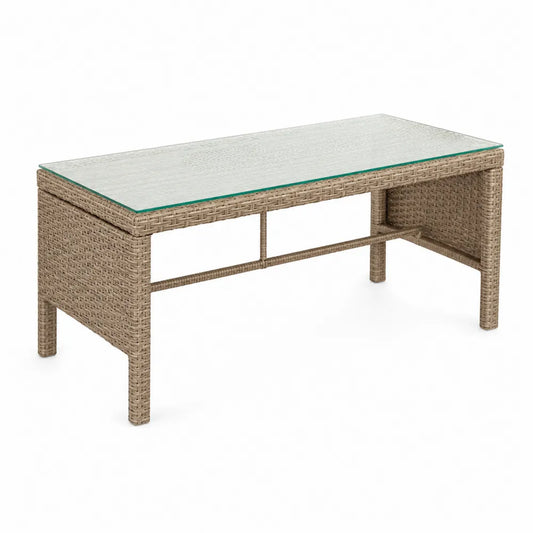 Stół ogrodowy z technorattanu z blatem z hartowanego szkła 5 mm beżowy 120x60x45 cm