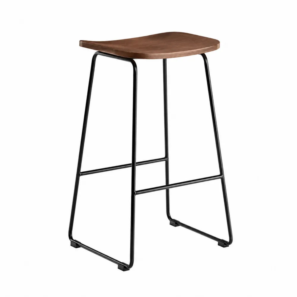 Hoker drewniane siedzisko metalowy stelaż 75x40x30 cm brązowy