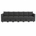 Sofa modułowa 6-osobowa z funkcją schowka tapicerowana szarym materiałem