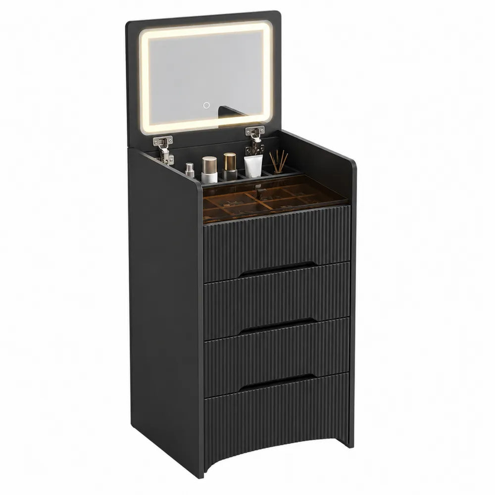 Toaletka z lustrem LED czarna MDF 4 szuflady