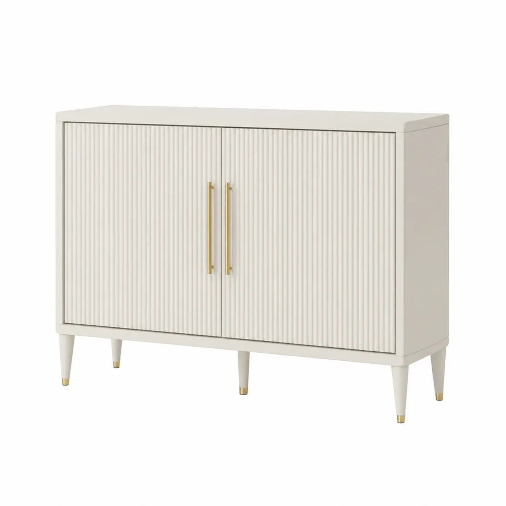 Biały kredens z drewna i MDF z metalowymi złotymi uchwytami 120x40x90 cm