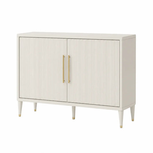 Biały kredens z drewna i MDF z metalowymi złotymi uchwytami 120x40x90 cm