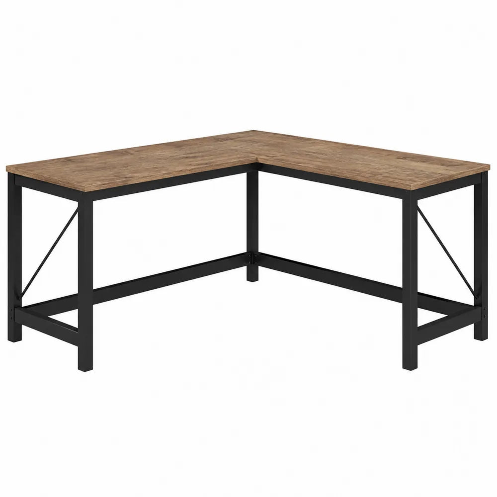 Biurko narożne L kształt MDF i metal 140x130 cm brązowy/czarny