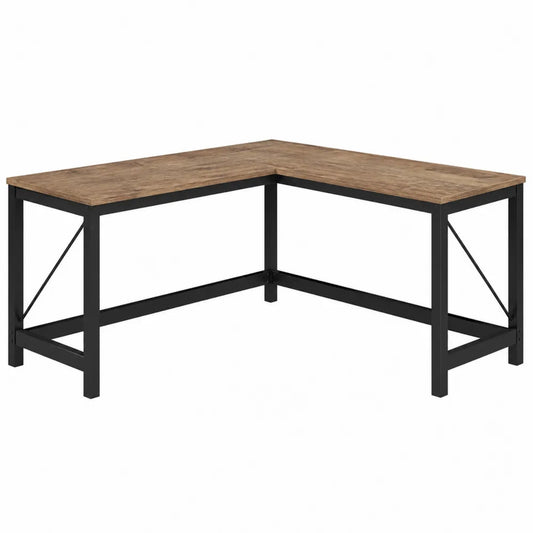 Biurko narożne L kształt MDF i metal 140x130 cm brązowy/czarny
